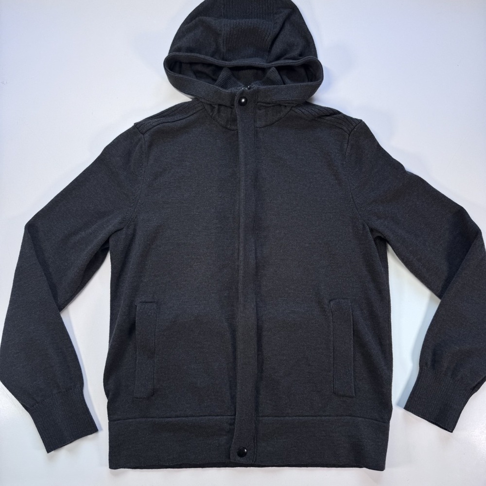 BANANA REPUBLIC Full‎ Zip Hooded Military Sweater Jacket Mens Small Gray Knit
